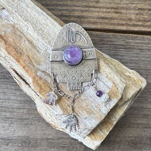 Artisan Sterling Silver and Amethyst Pin